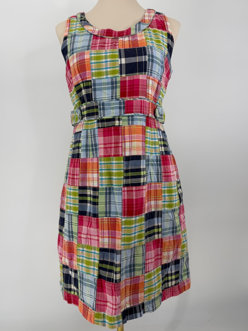 L.L. Bean Multicolor Plaid Sleeveless Cotton Mini Dress